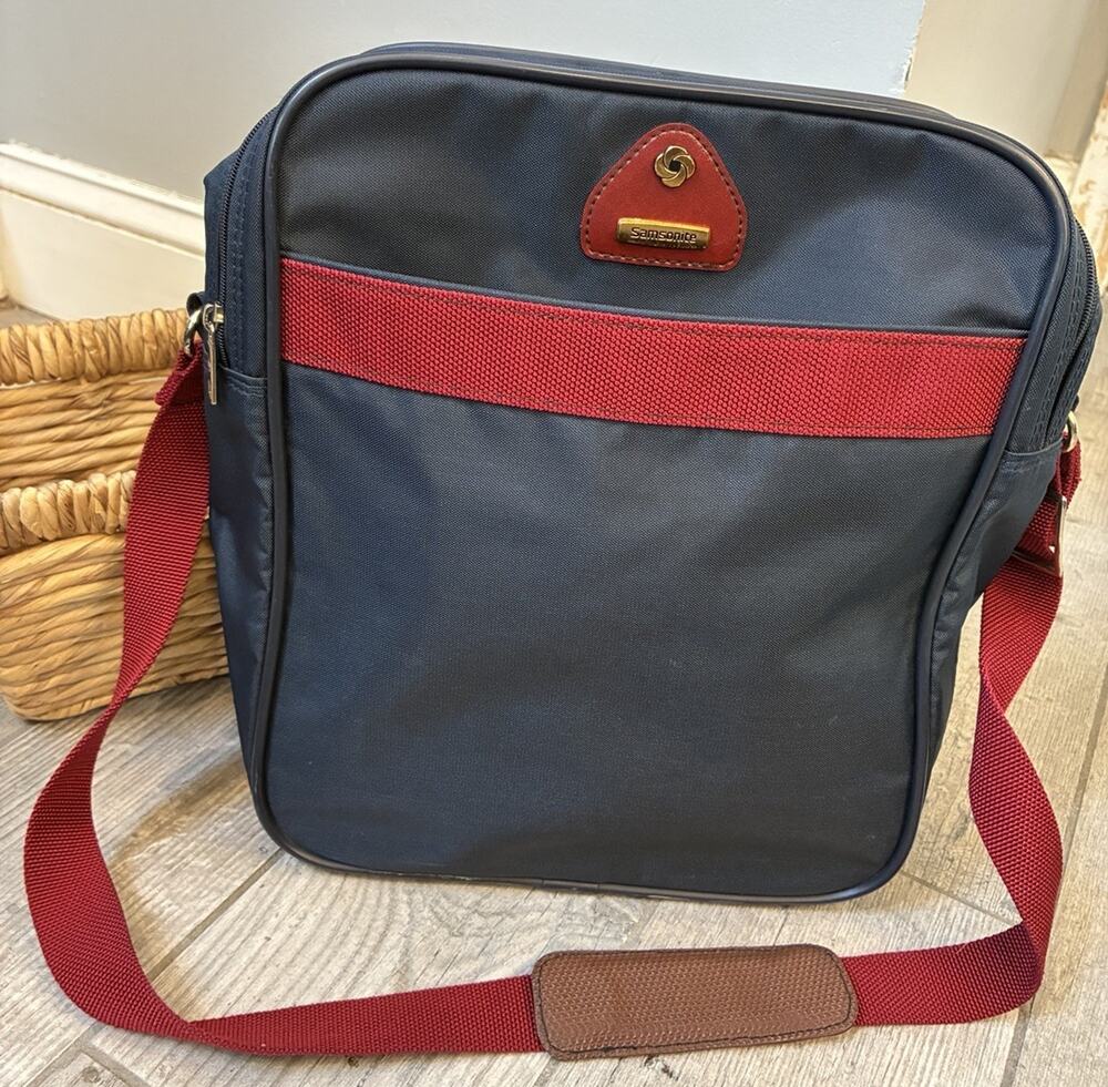 Vtg 80s Samsonite Port of Entry 1 Messenger Crossbody Flight Bag Navy Red 13x11